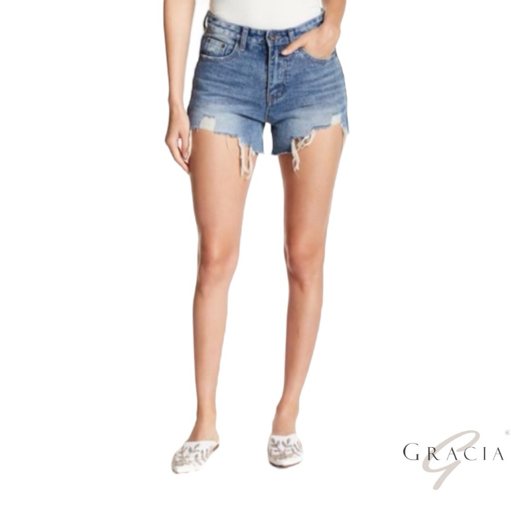 NWT- Gracia Distressed Denim Shorts